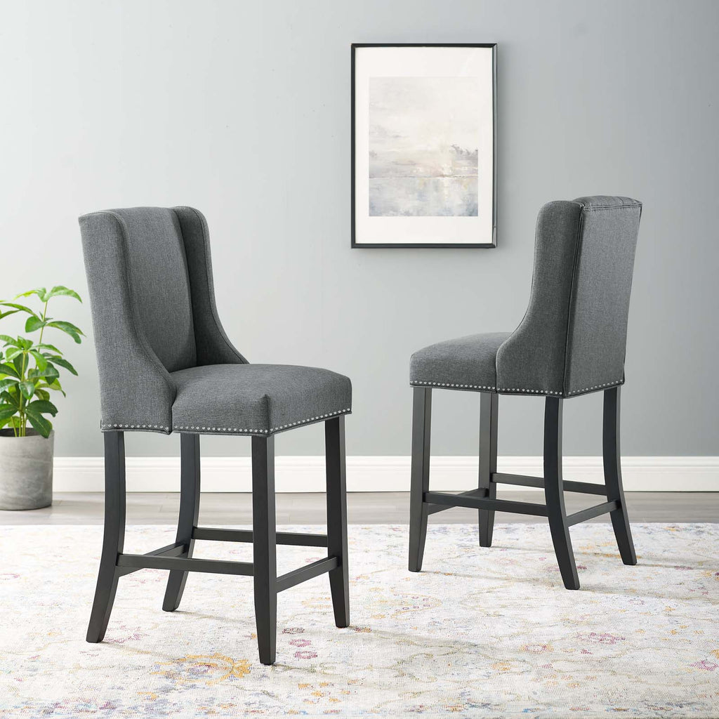 Baron Counter Stool Upholstered Fabric Set of 2 in Gray