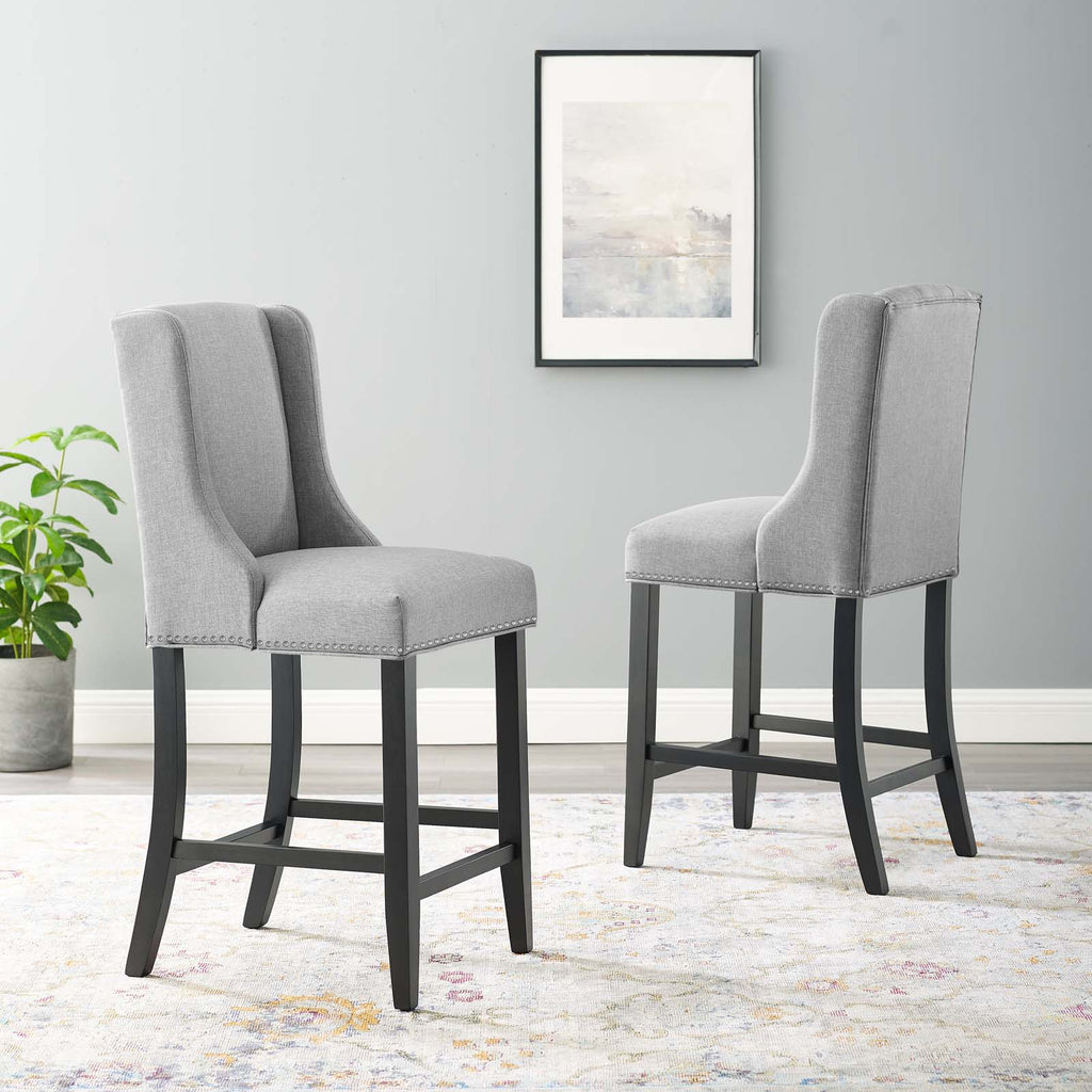 Baron Counter Stool Upholstered Fabric Set of 2 in Light Gray