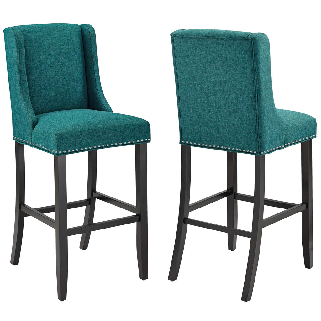 Baron Bar Stool Upholstered Fabric Set of 2 in Teal