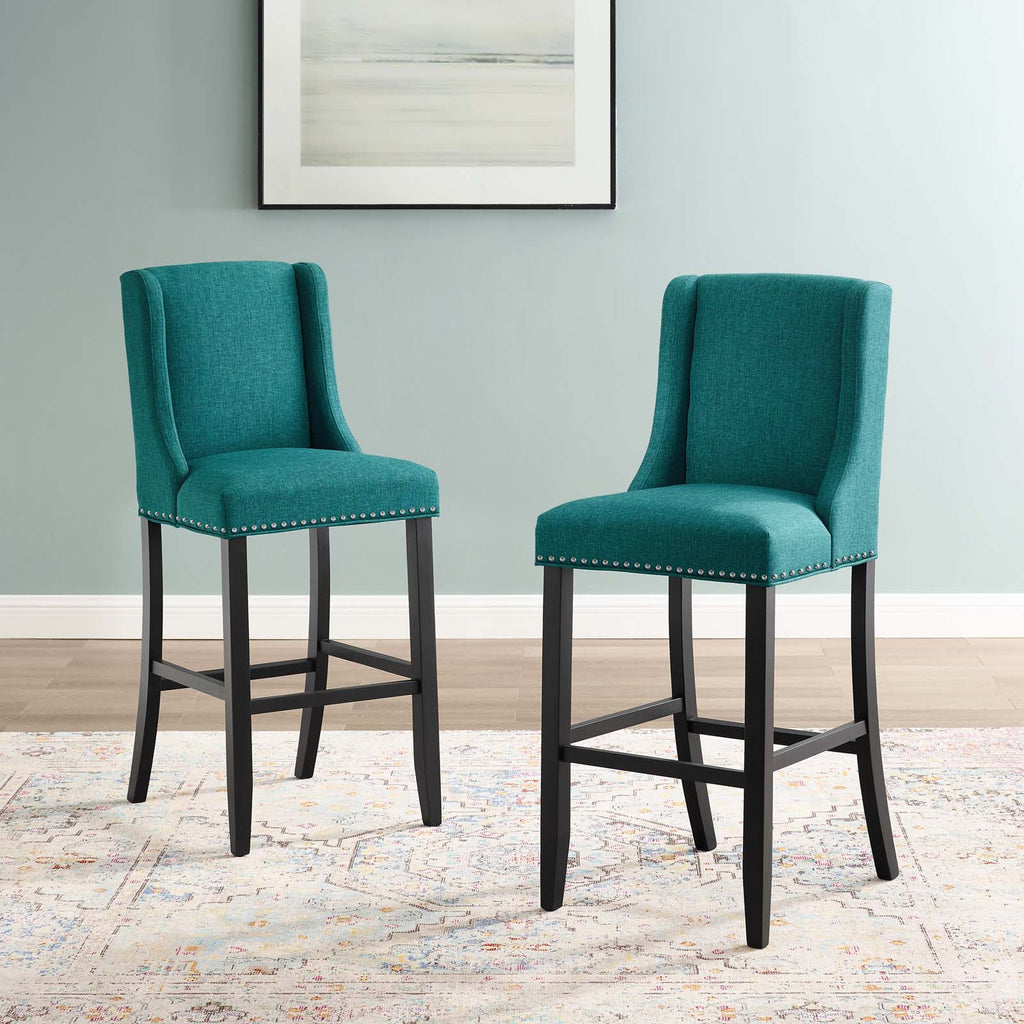 Baron Bar Stool Upholstered Fabric Set of 2 in Teal