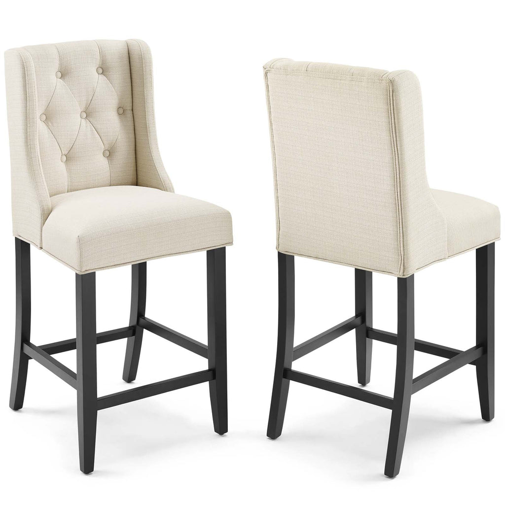 Baronet Counter Bar Stool Upholstered Fabric Set of 2 in Beige