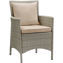 Conduit Outdoor Patio Wicker Rattan Dining Armchair Set of 2 in Light Gray Beige