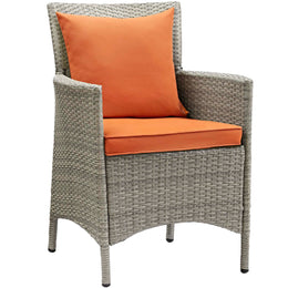 Conduit Outdoor Patio Wicker Rattan Dining Armchair Set of 2 in Light Gray Orange