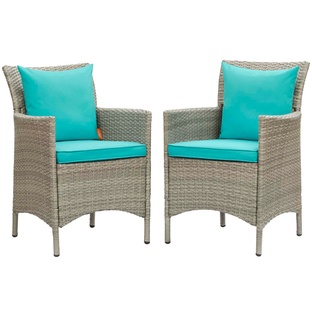 Conduit Outdoor Patio Wicker Rattan Dining Armchair Set of 2 in Light Gray Turquoise