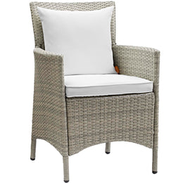 Conduit Outdoor Patio Wicker Rattan Dining Armchair Set of 2 in Light Gray White
