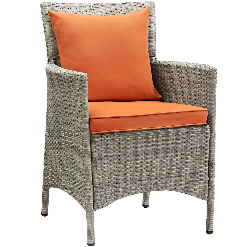 Conduit Outdoor Patio Wicker Rattan Dining Armchair Set of 4 in Light Gray Orange