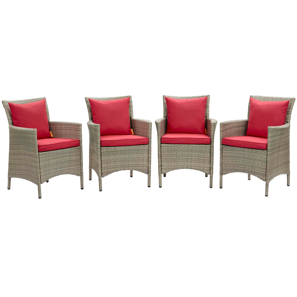 Conduit Outdoor Patio Wicker Rattan Dining Armchair Set of 4 in Light Gray Red