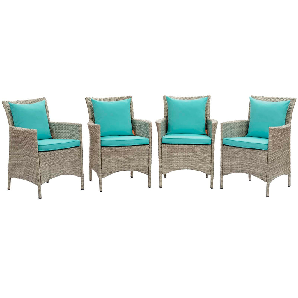 Conduit Outdoor Patio Wicker Rattan Dining Armchair Set of 4 in Light Gray Turquoise