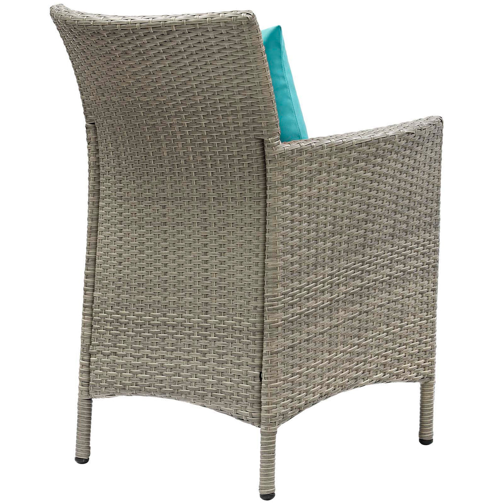 Conduit Outdoor Patio Wicker Rattan Dining Armchair Set of 4 in Light Gray Turquoise