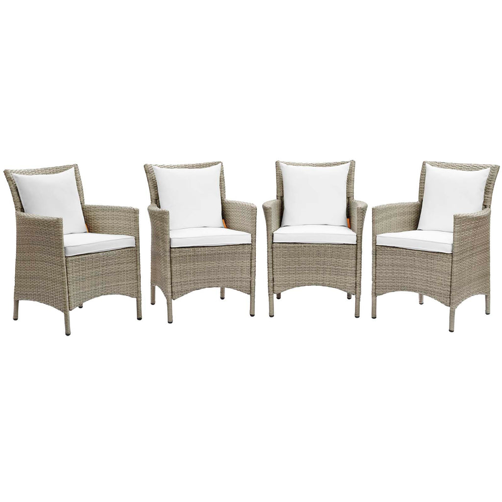 Conduit Outdoor Patio Wicker Rattan Dining Armchair Set of 4 in Light Gray White