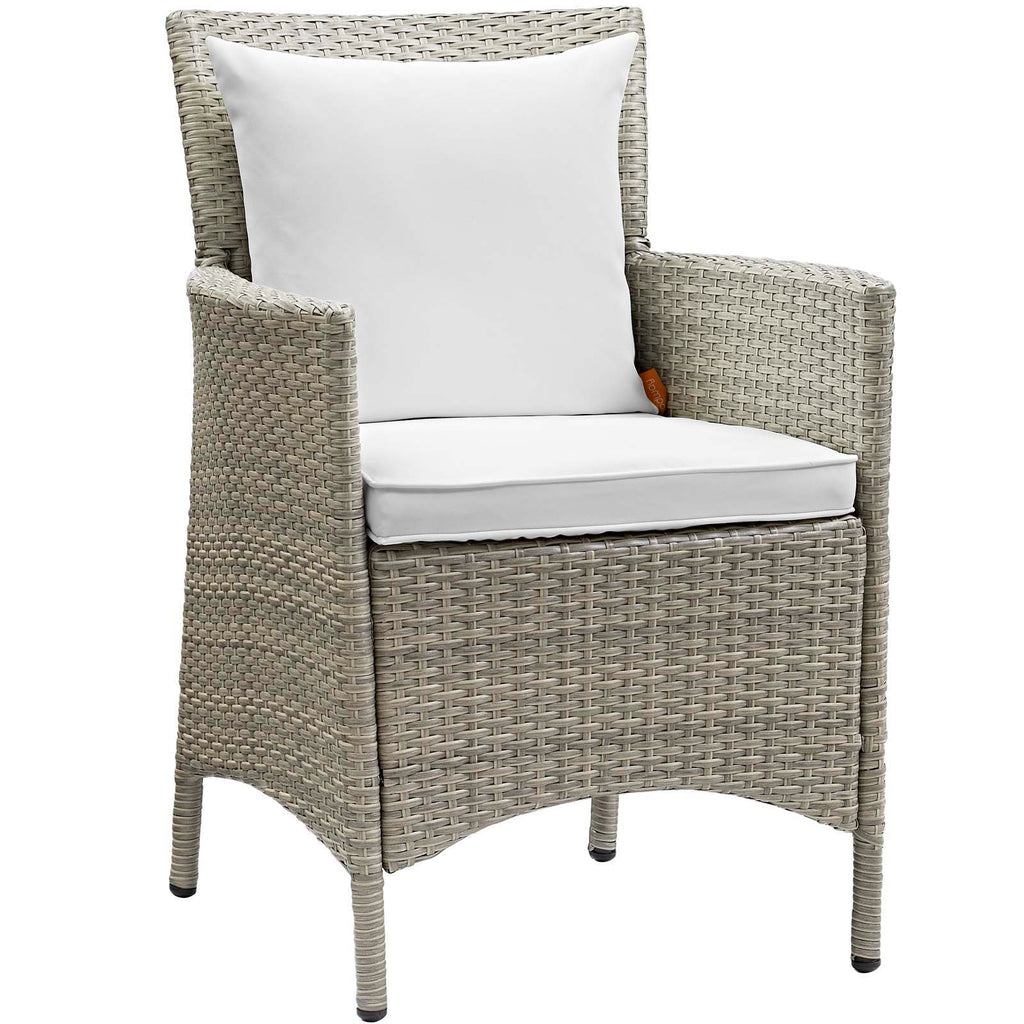 Conduit Outdoor Patio Wicker Rattan Dining Armchair Set of 4 in Light Gray White