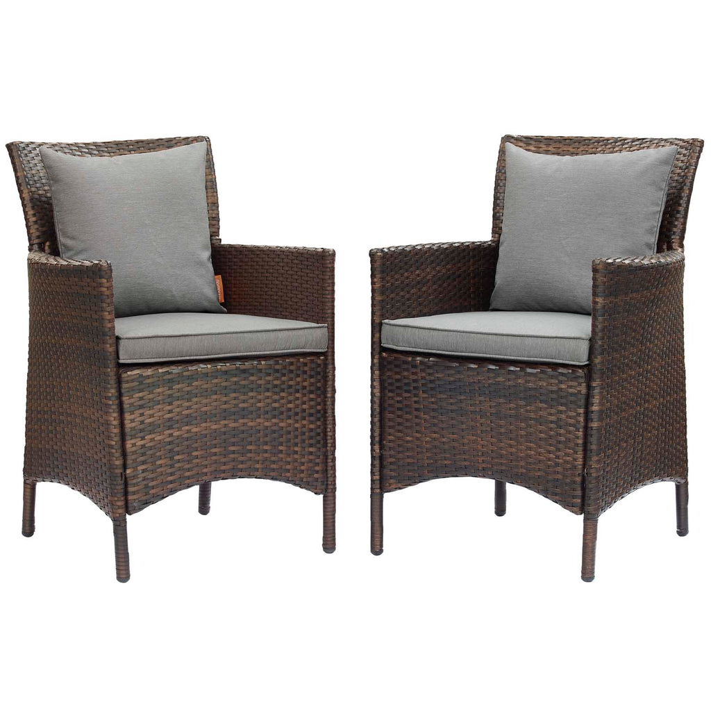 Conduit Outdoor Patio Wicker Rattan Dining Armchair Set of 2 in Brown Gray