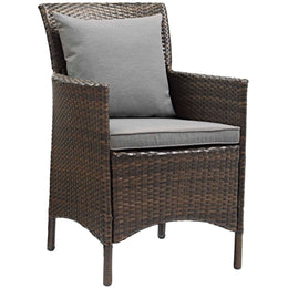 Conduit Outdoor Patio Wicker Rattan Dining Armchair Set of 2 in Brown Gray