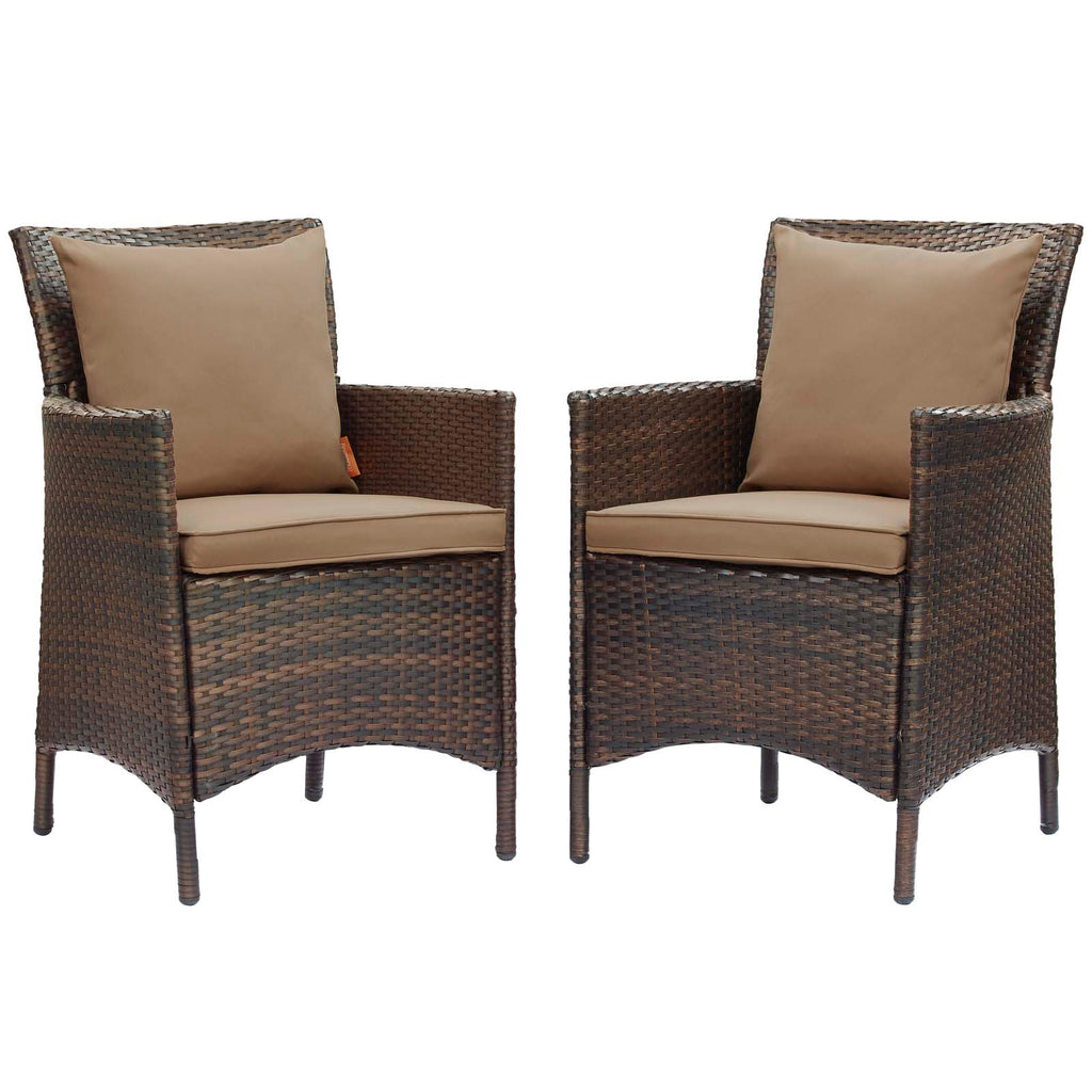 Conduit Outdoor Patio Wicker Rattan Dining Armchair Set of 2 in Brown Mocha