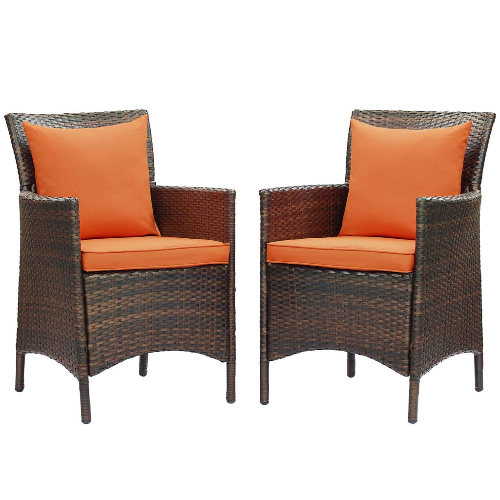 Conduit Outdoor Patio Wicker Rattan Dining Armchair Set of 2 in Brown Orange