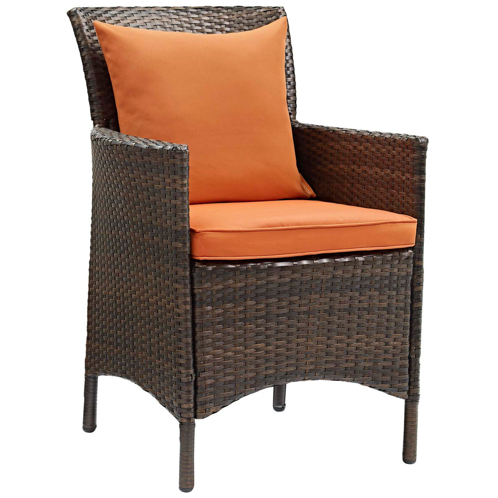 Conduit Outdoor Patio Wicker Rattan Dining Armchair Set of 2 in Brown Orange