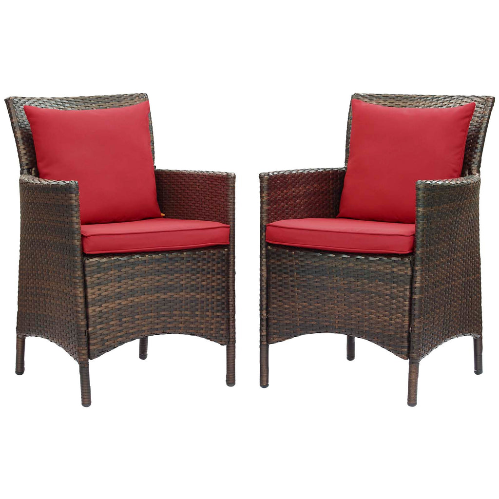Conduit Outdoor Patio Wicker Rattan Dining Armchair Set of 2 in Brown Red