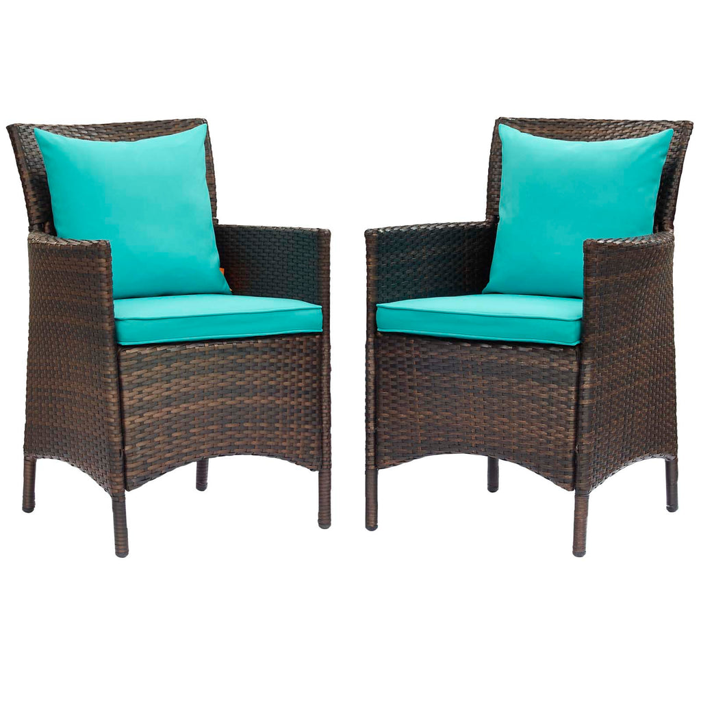 Conduit Outdoor Patio Wicker Rattan Dining Armchair Set of 2 in Brown Turquoise