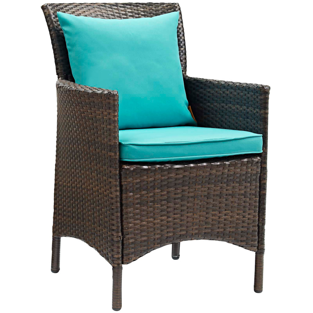 Conduit Outdoor Patio Wicker Rattan Dining Armchair Set of 2 in Brown Turquoise
