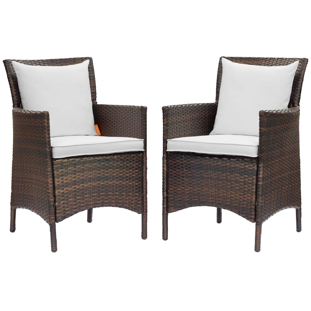 Conduit Outdoor Patio Wicker Rattan Dining Armchair Set of 2 in Brown White