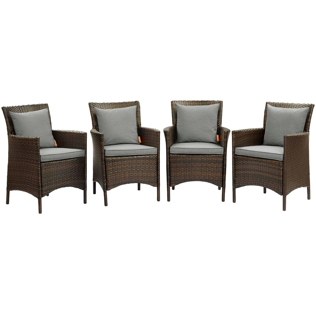 Conduit Outdoor Patio Wicker Rattan Dining Armchair Set of 4 in Brown Gray