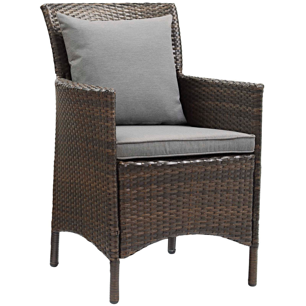 Conduit Outdoor Patio Wicker Rattan Dining Armchair Set of 4 in Brown Gray