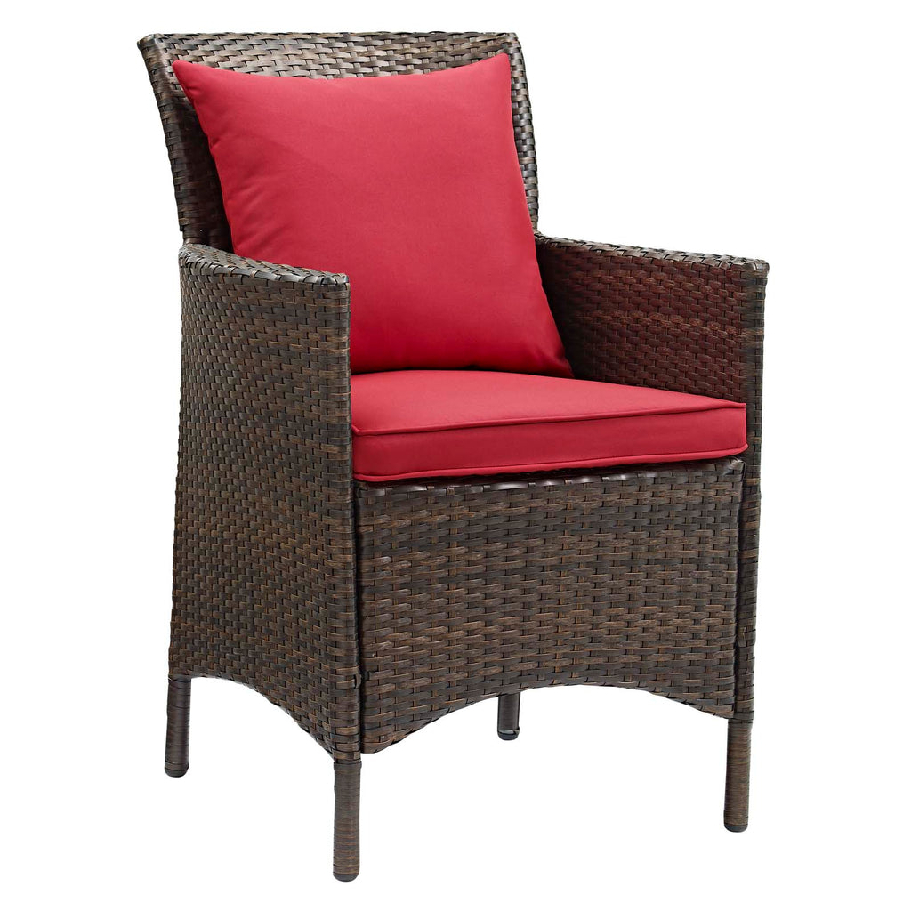Conduit Outdoor Patio Wicker Rattan Dining Armchair Set of 4 in Brown Red