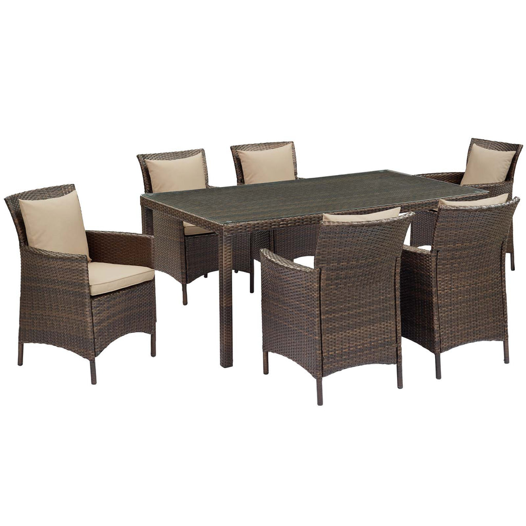 Conduit 7 Piece Outdoor Patio Wicker Rattan Dining Set in Brown Beige