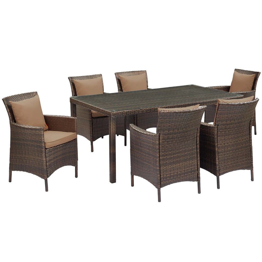 Conduit 7 Piece Outdoor Patio Wicker Rattan Dining Set in Brown Mocha