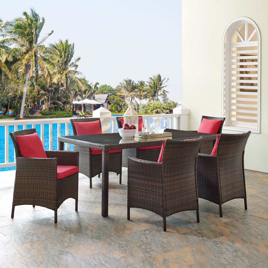 Conduit 7 Piece Outdoor Patio Wicker Rattan Dining Set in Brown Red