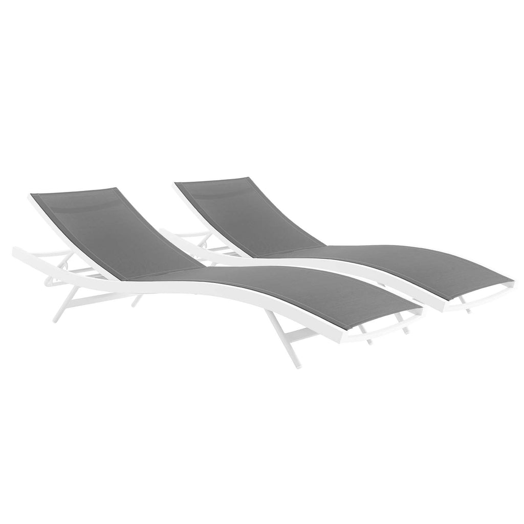 Glimpse Outdoor Patio Mesh Chaise Lounge Set of 2 in White Gray