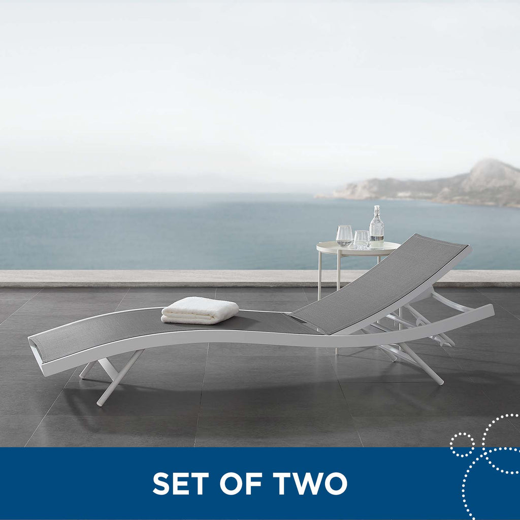 Glimpse Outdoor Patio Mesh Chaise Lounge Set of 2 in White Gray