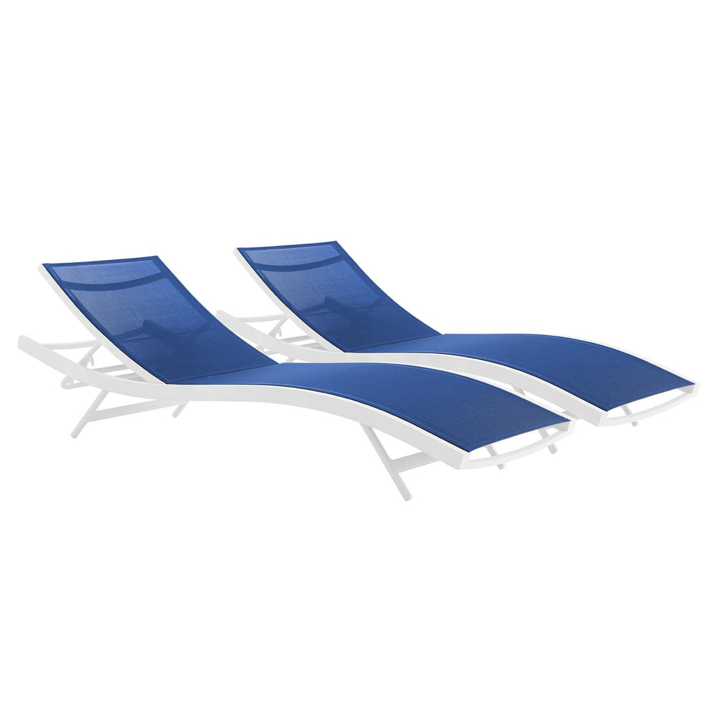 Glimpse Outdoor Patio Mesh Chaise Lounge Set of 2 in White Navy