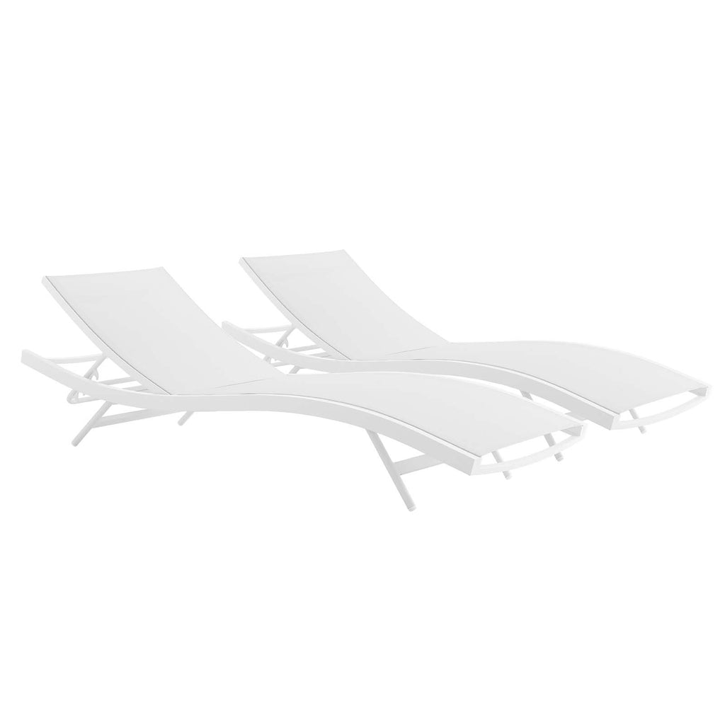 Glimpse Outdoor Patio Mesh Chaise Lounge Set of 2 in White White