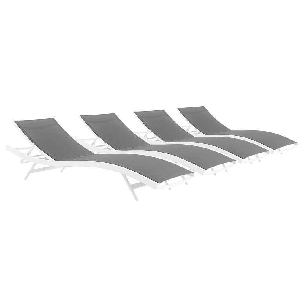 Glimpse Outdoor Patio Mesh Chaise Lounge Set of 4 in White Gray