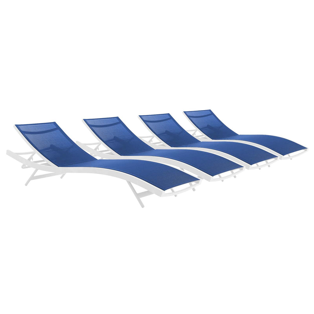 Glimpse Outdoor Patio Mesh Chaise Lounge Set of 4 in White Navy