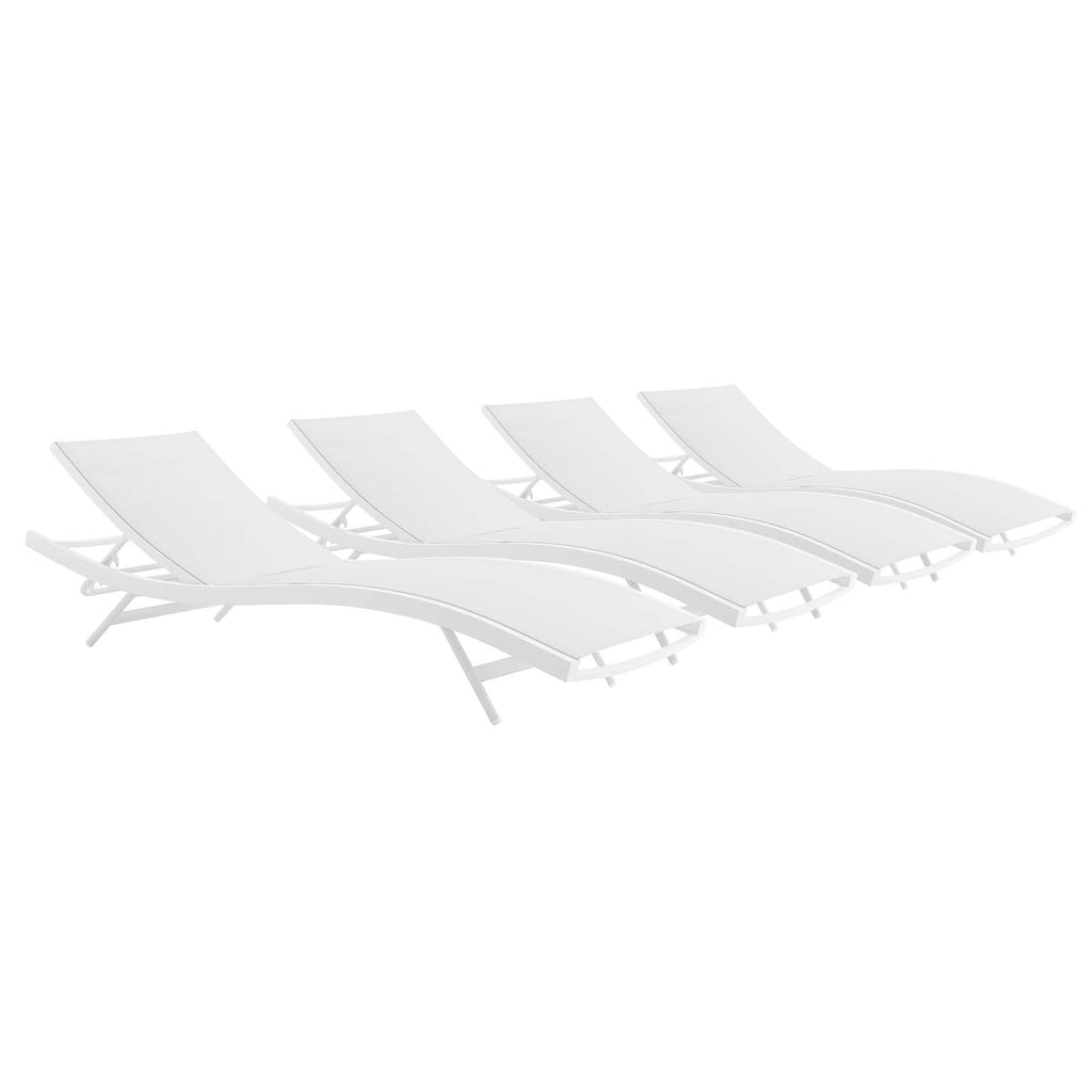 Glimpse Outdoor Patio Mesh Chaise Lounge Set of 4 in White White