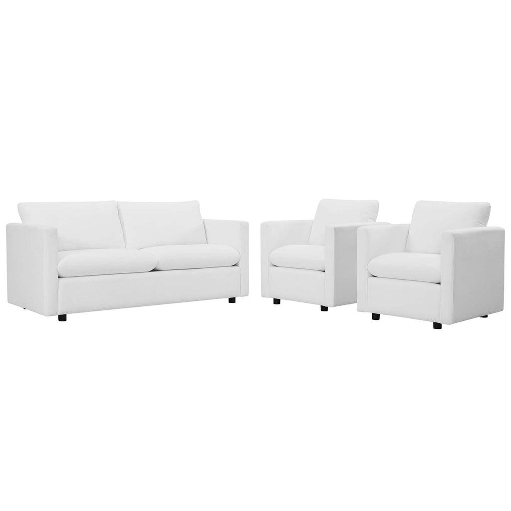 Activate 3 Piece Upholstered Fabric Set in White