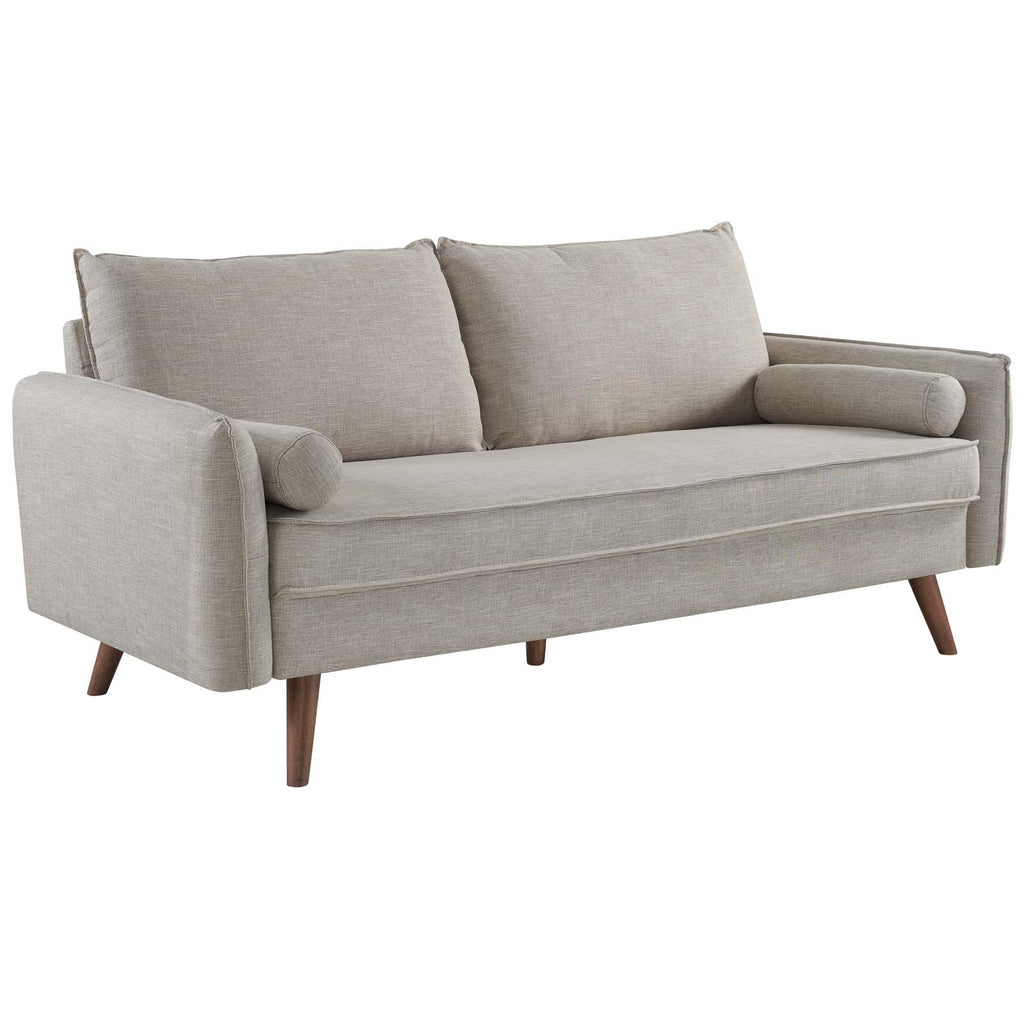 Revive Upholstered Fabric Sofa and Loveseat Set in Beige