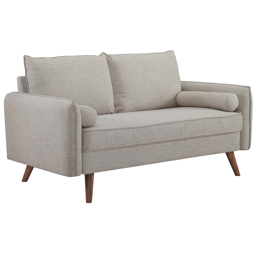 Revive Upholstered Fabric Sofa and Loveseat Set in Beige
