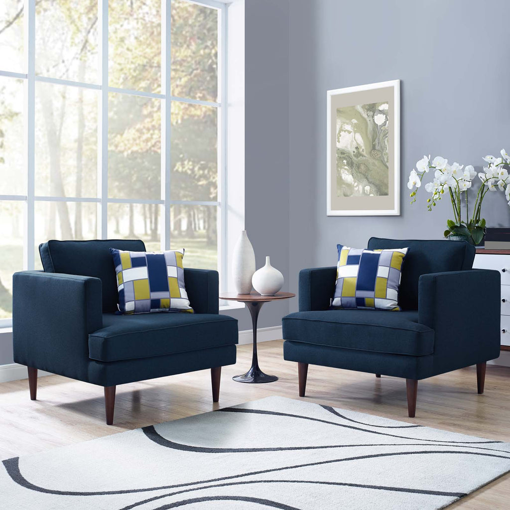 Agile Upholstered Fabric Armchair Set of 2 in Blue