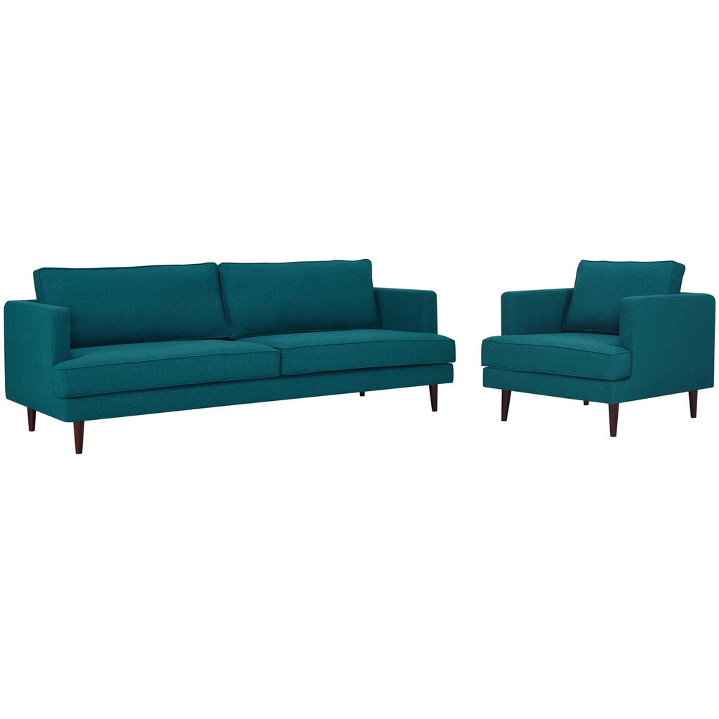Agile Upholstered Fabric Sofa and Armchair Set in Teal