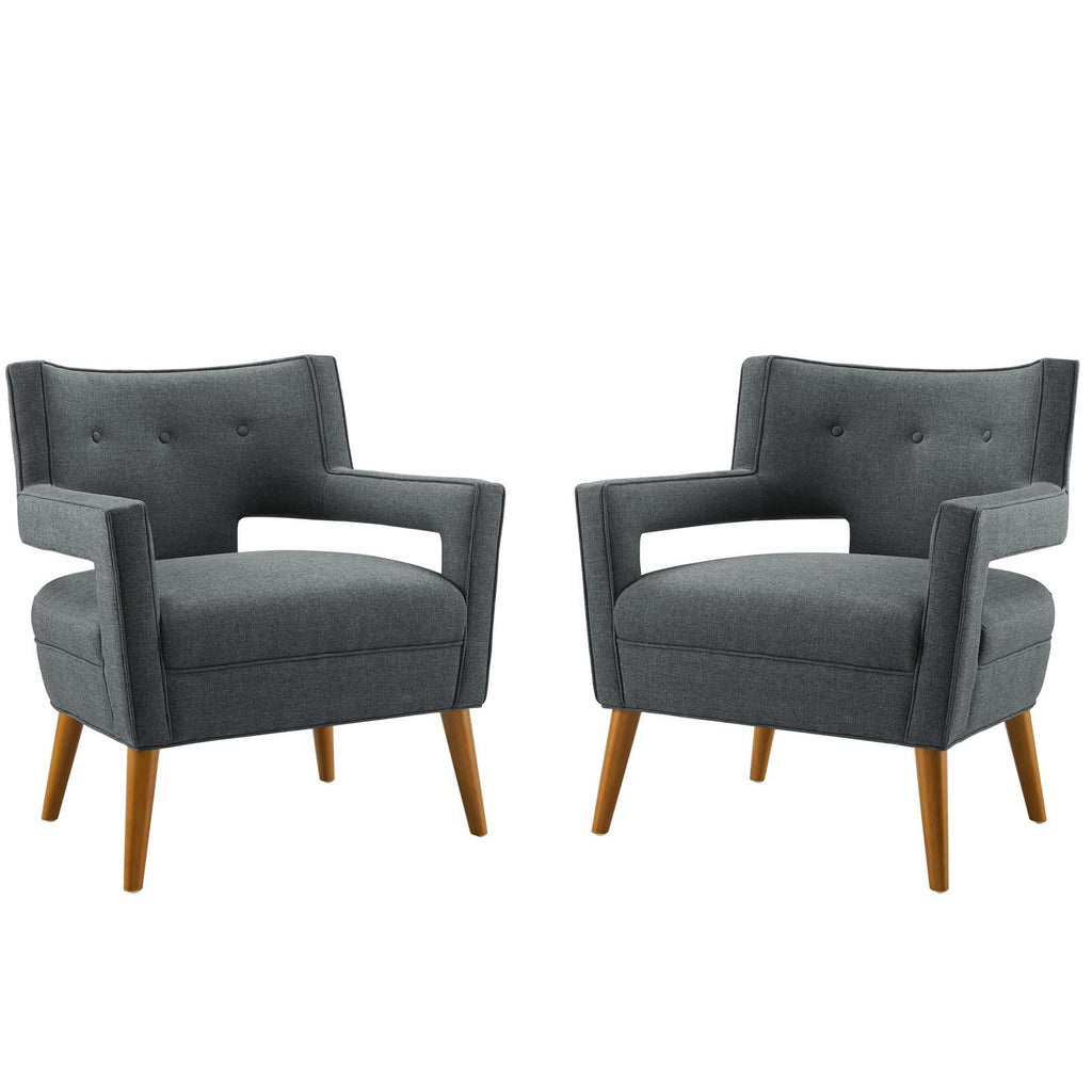 Sheer Upholstered Fabric Armchair Set of 2 in Gray