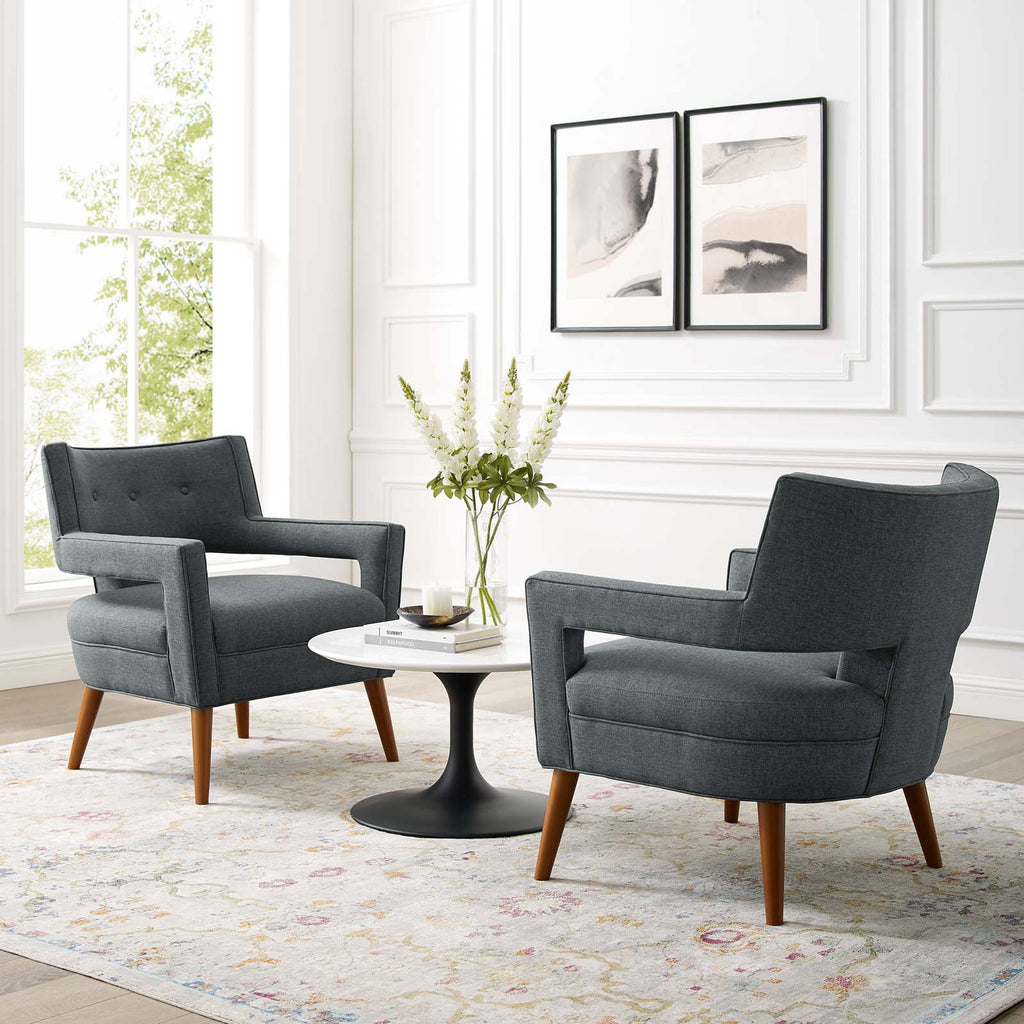 Sheer Upholstered Fabric Armchair Set of 2 in Gray