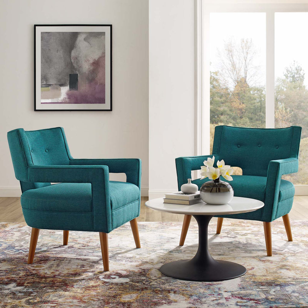Sheer Upholstered Fabric Armchair Set of 2 in Teal