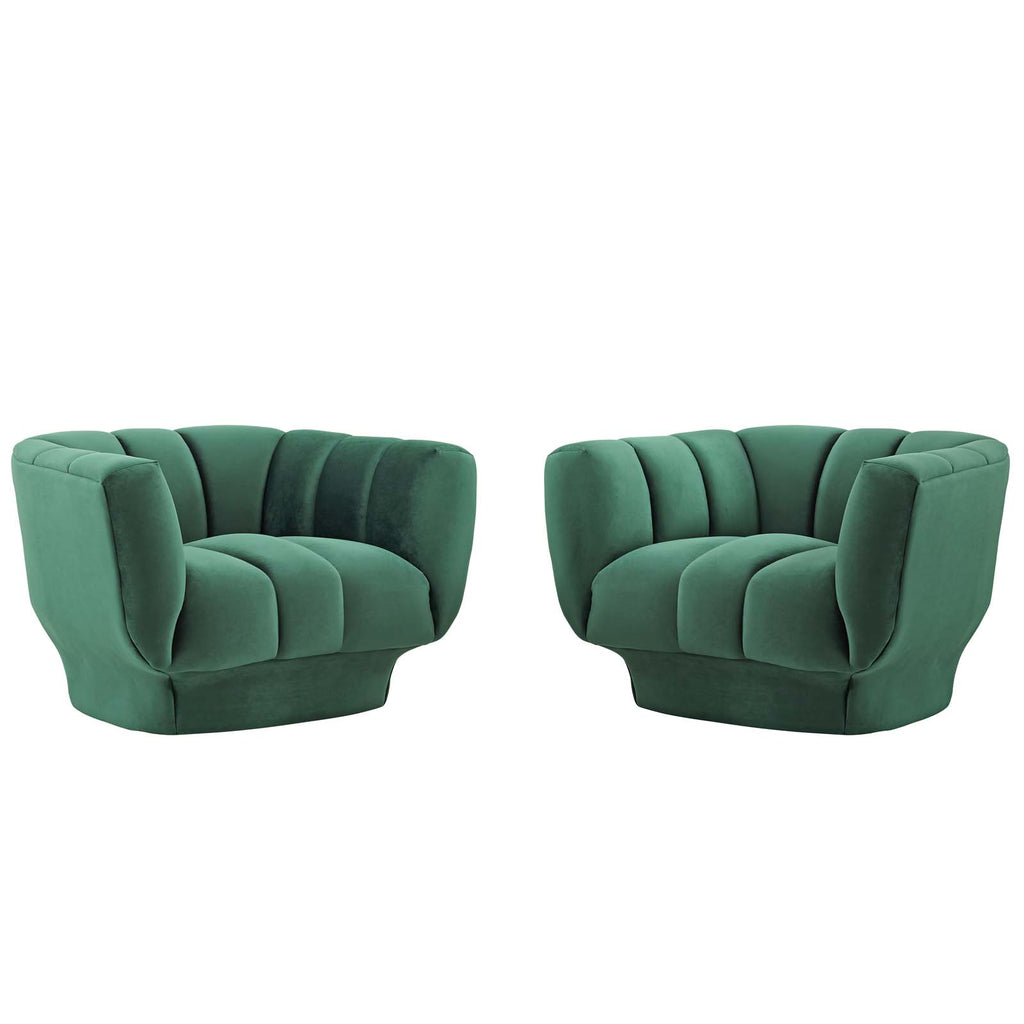 Entertain Vertical Channel Tufted Performance Velvet Armchair Set of 2 in Green