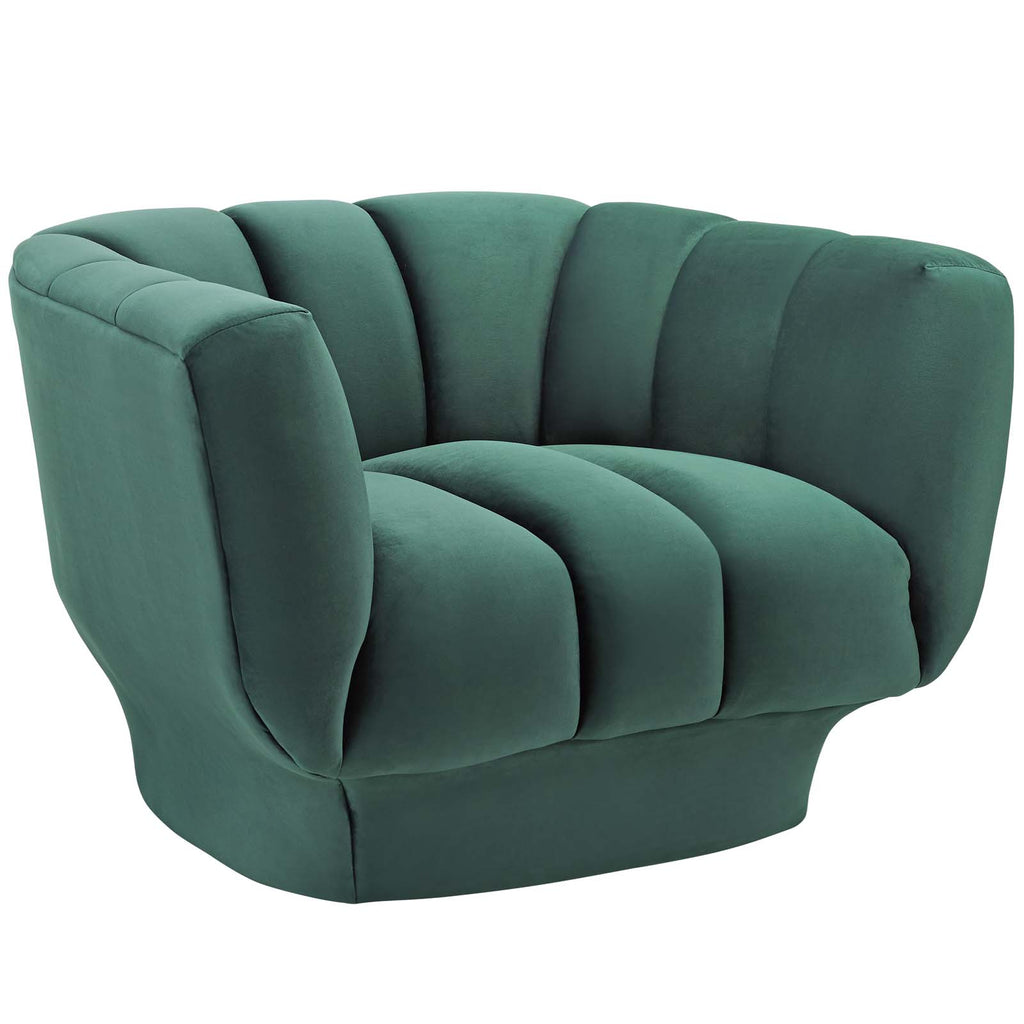 Entertain Vertical Channel Tufted Performance Velvet Armchair Set of 2 in Green