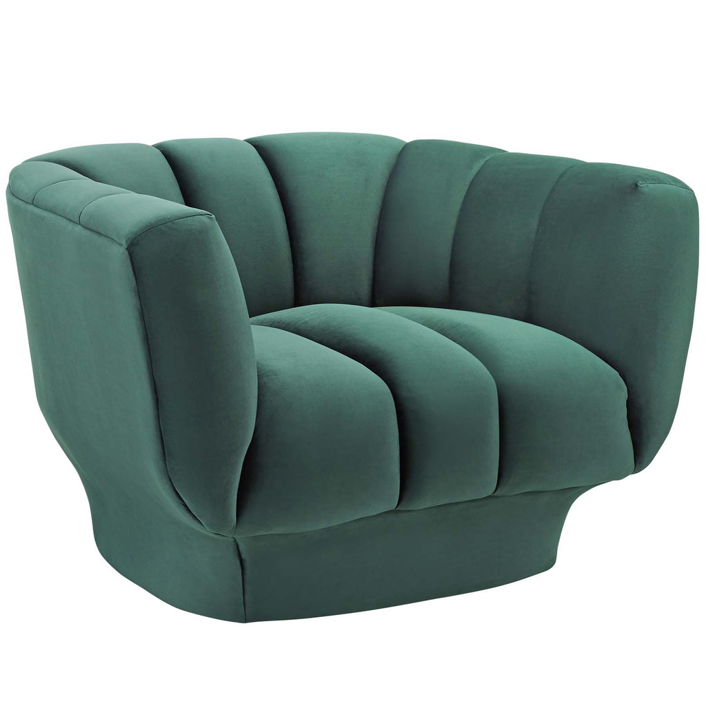 Entertain Vertical Channel Tufted Performance Velvet Sofa and Armchair Set in Green