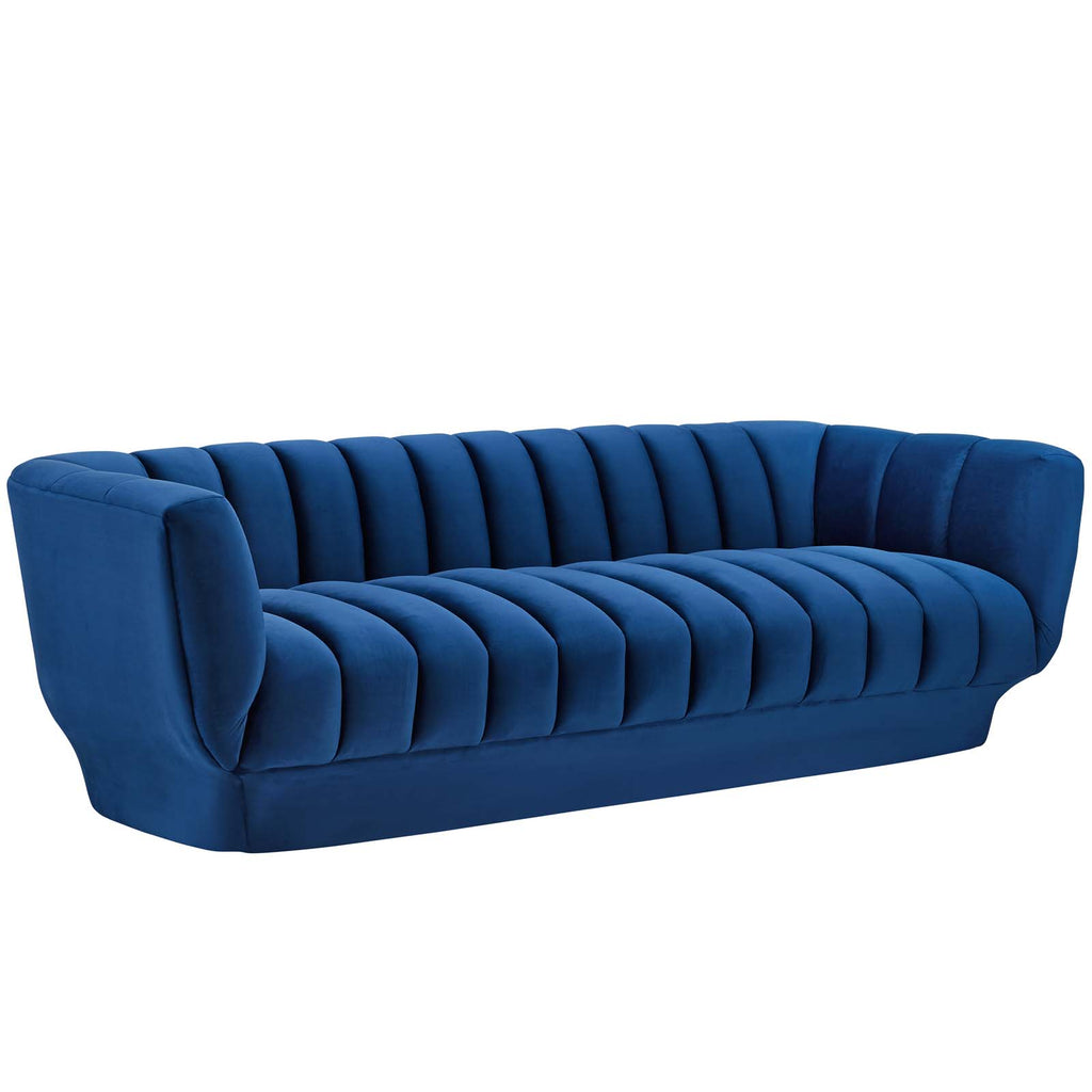 Entertain Vertical Channel Tufted Performance Velvet Sofa and Armchair Set in Navy