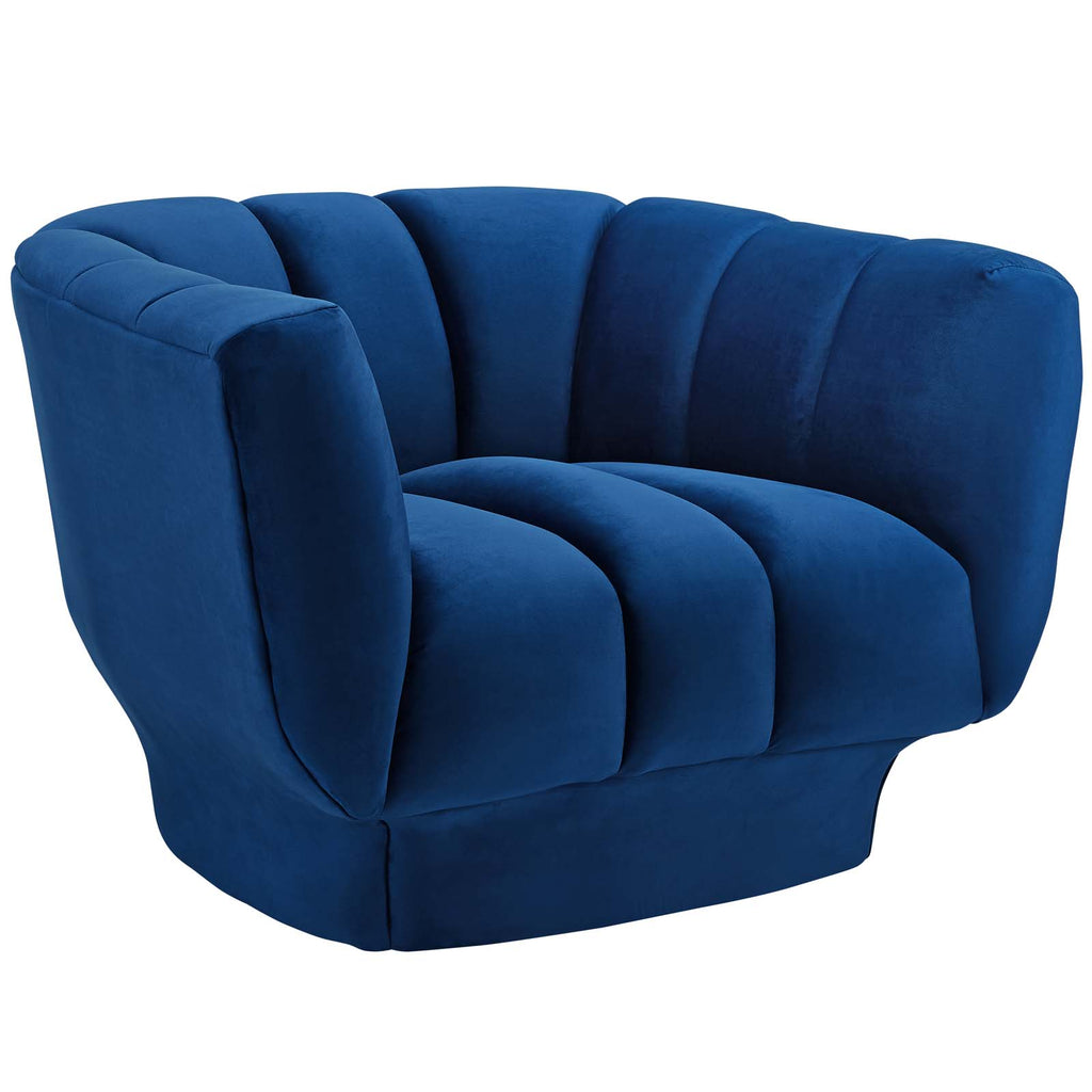 Entertain Vertical Channel Tufted Performance Velvet Sofa and Armchair Set in Navy